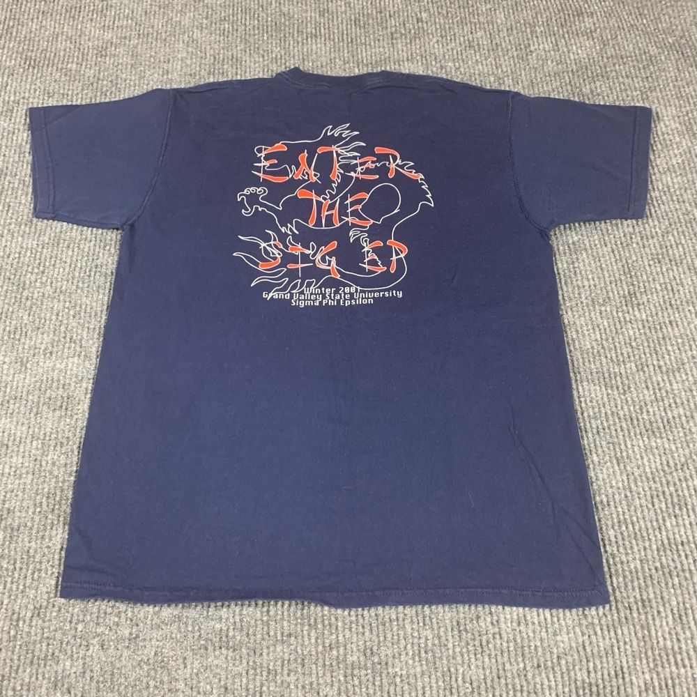 VTG Grand Valley State‎ T Shirt Mens L Blue EOE Sigma Phi Frat Greek College Y2K